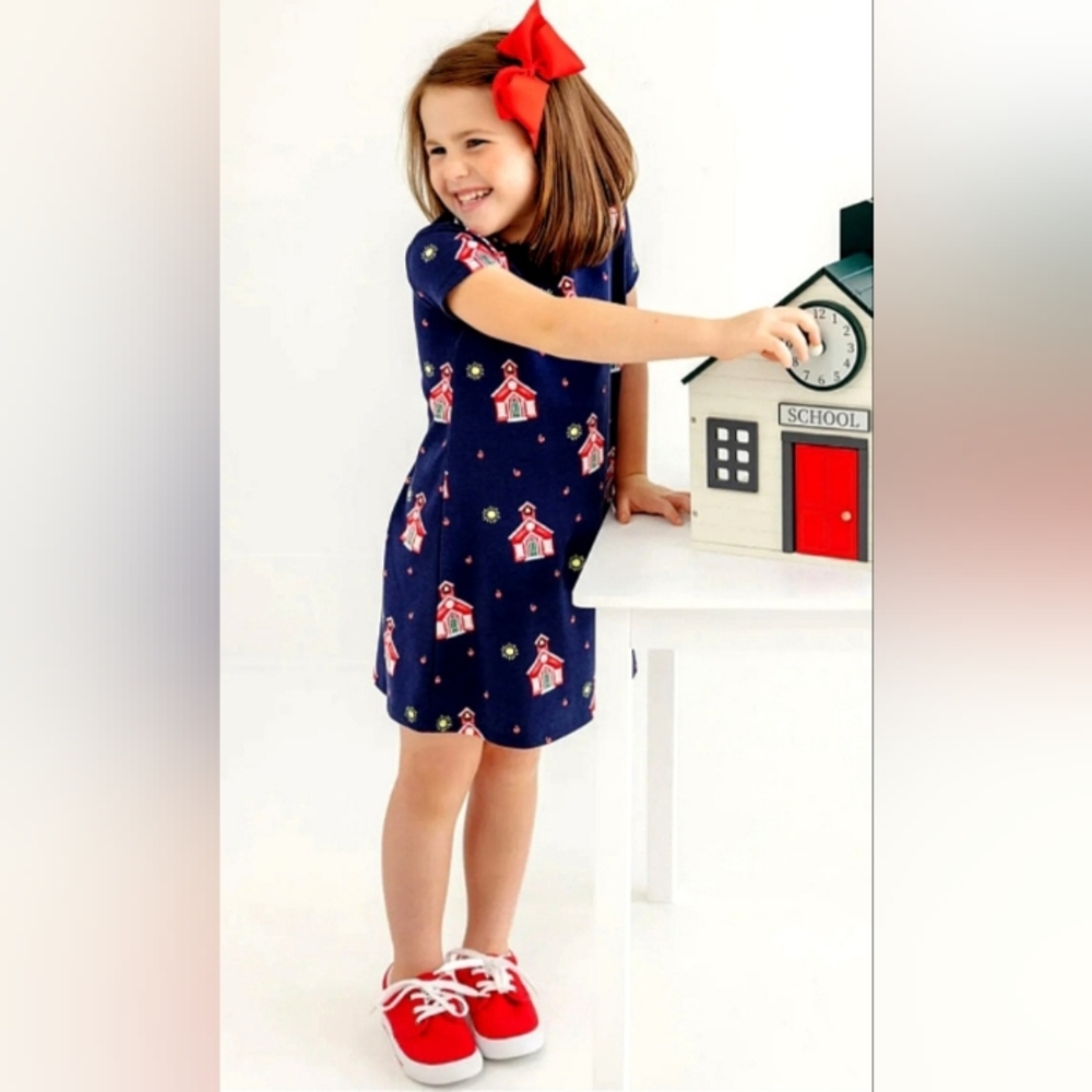 The Beaufort Bonnet Company Polly Play Dress -Happy Little School House, Size 2T